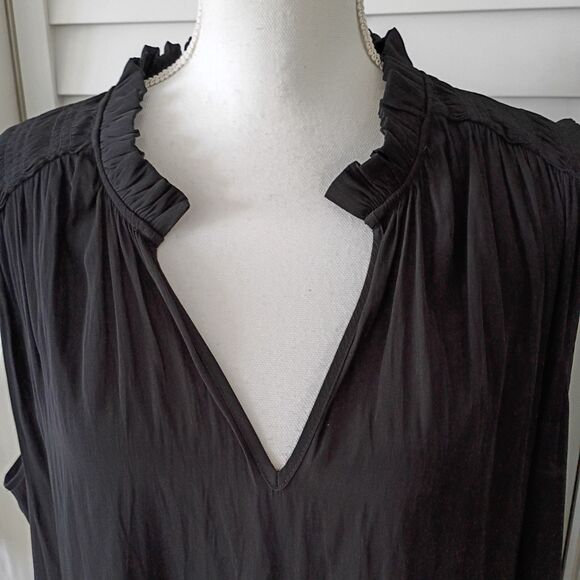 Chico's modern peasant black sleeveless midi dress smocked shoulder V Neck XL/20 - Picture 2 of 10